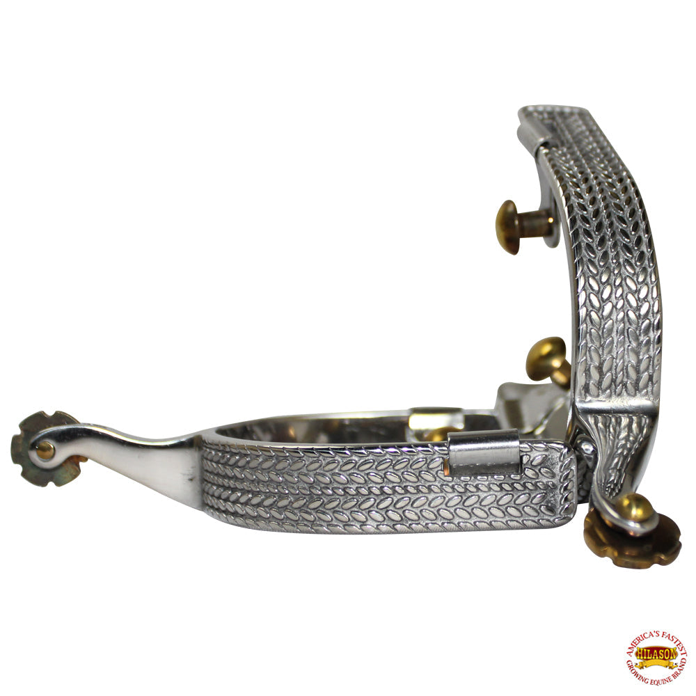 Hilason Western Stainless Steels Engraved Band Men's Spur Rosebud Rowels