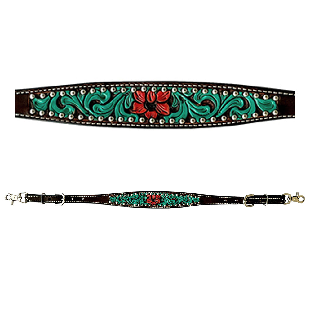 Bar H Equine American Leather Horse Saddle Tack One Ear Headstall Breast Collar Browband Wither Strap Set Botanic Chiseled