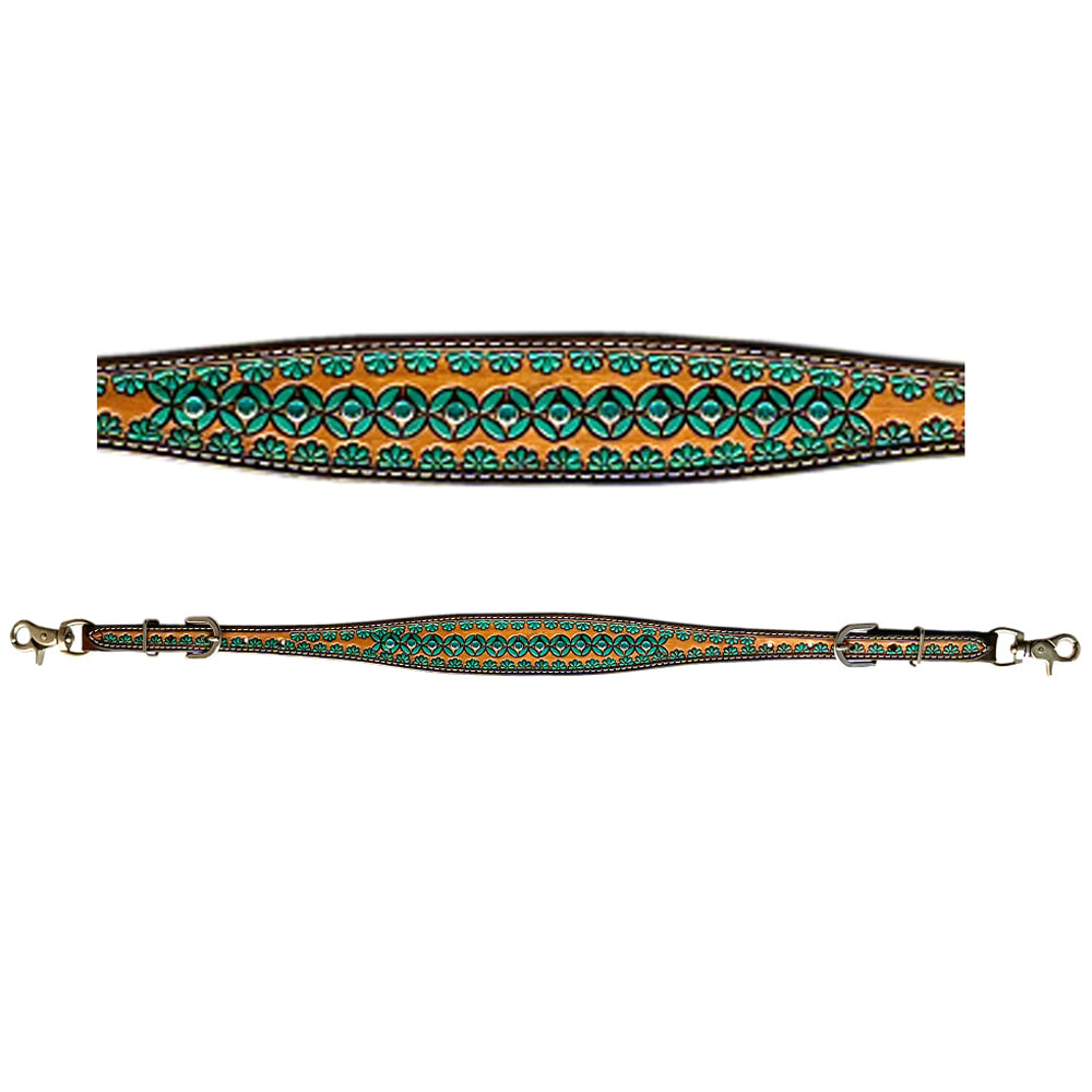 Bar H Equine American Leather Horse Saddle Tack One Ear Headstall Breast Collar Browband Wither Strap Set Turquoise Symmetry