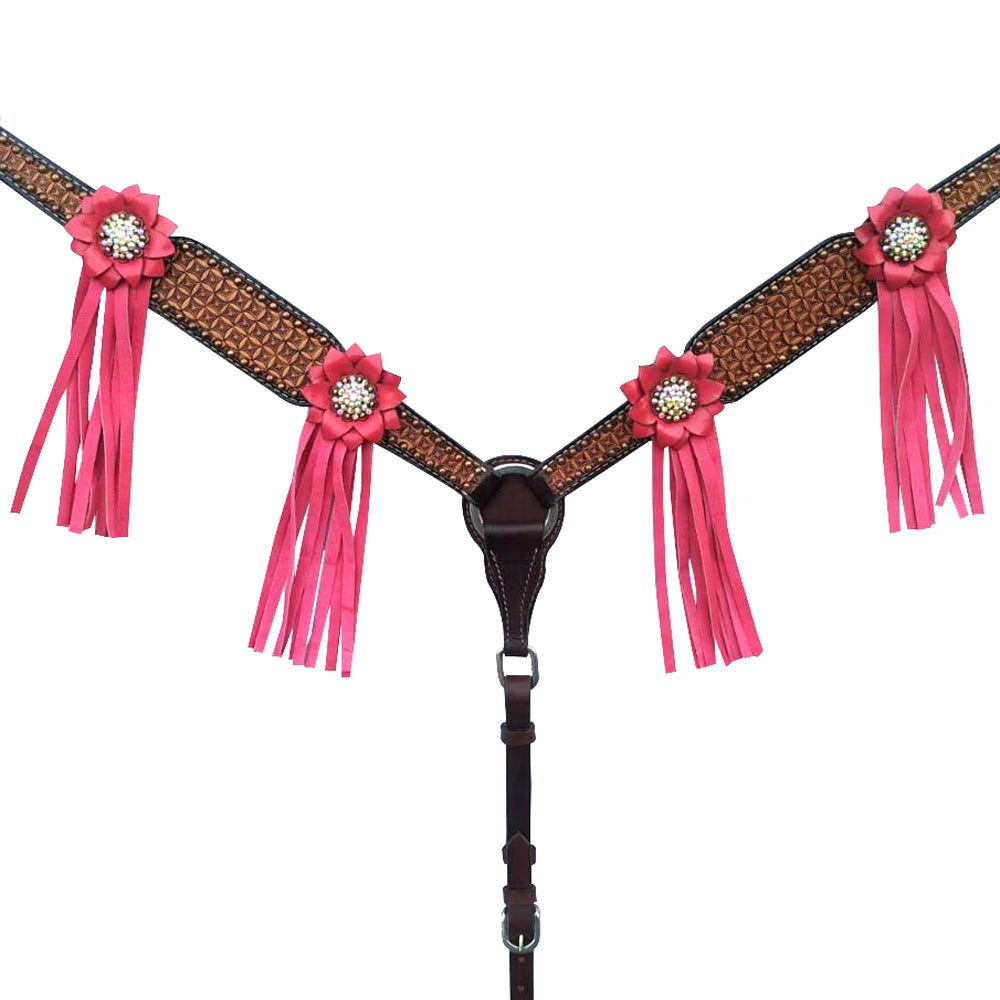 Bar H Equine American Leather Horse Saddle Tack One Ear Headstall | Breast Collar Browband Wither Strap Set for Horses BER115