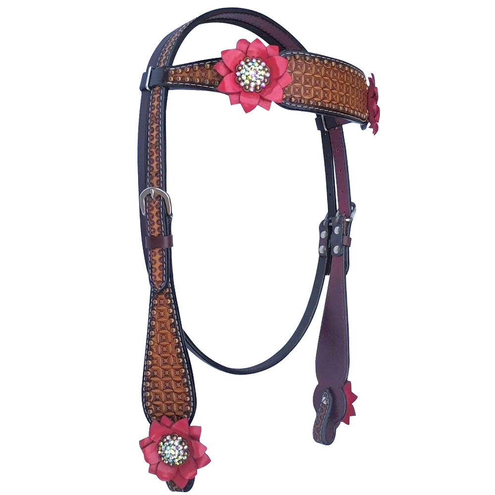 Bar H Equine American Leather Horse Saddle Tack One Ear Headstall | Breast Collar Browband Wither Strap Set for Horses BER115