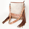 American Darling Large Cross body Bag Handcrafted from Hair-On Cowhide & Hand Tooled Genuine Leather with Fringes