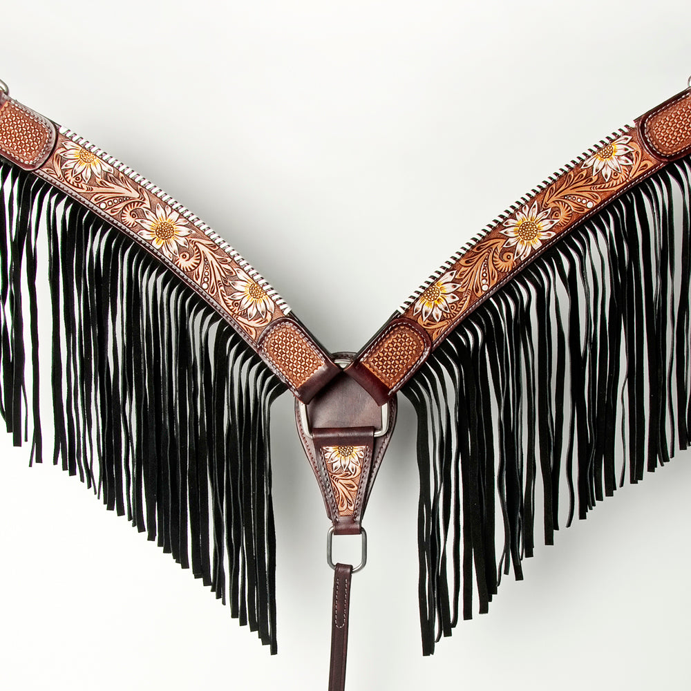 AMERICAN DARLING Western Horse Headstall Breast Collar Set Leather