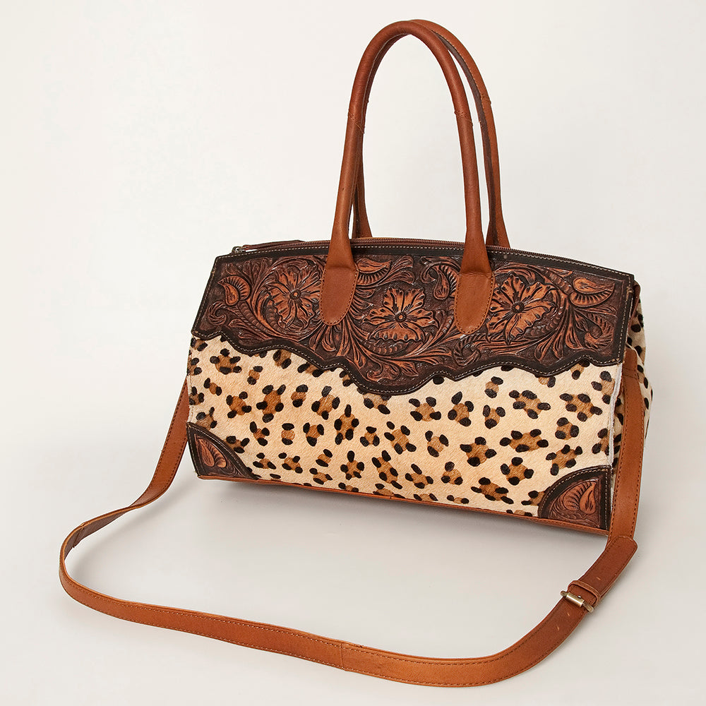 American Darling Hobo Bag Hand Tooled Floral Carved Hair-On Cowhide Genuine Vegetable Tanned Leather 9in X 14in X 4in