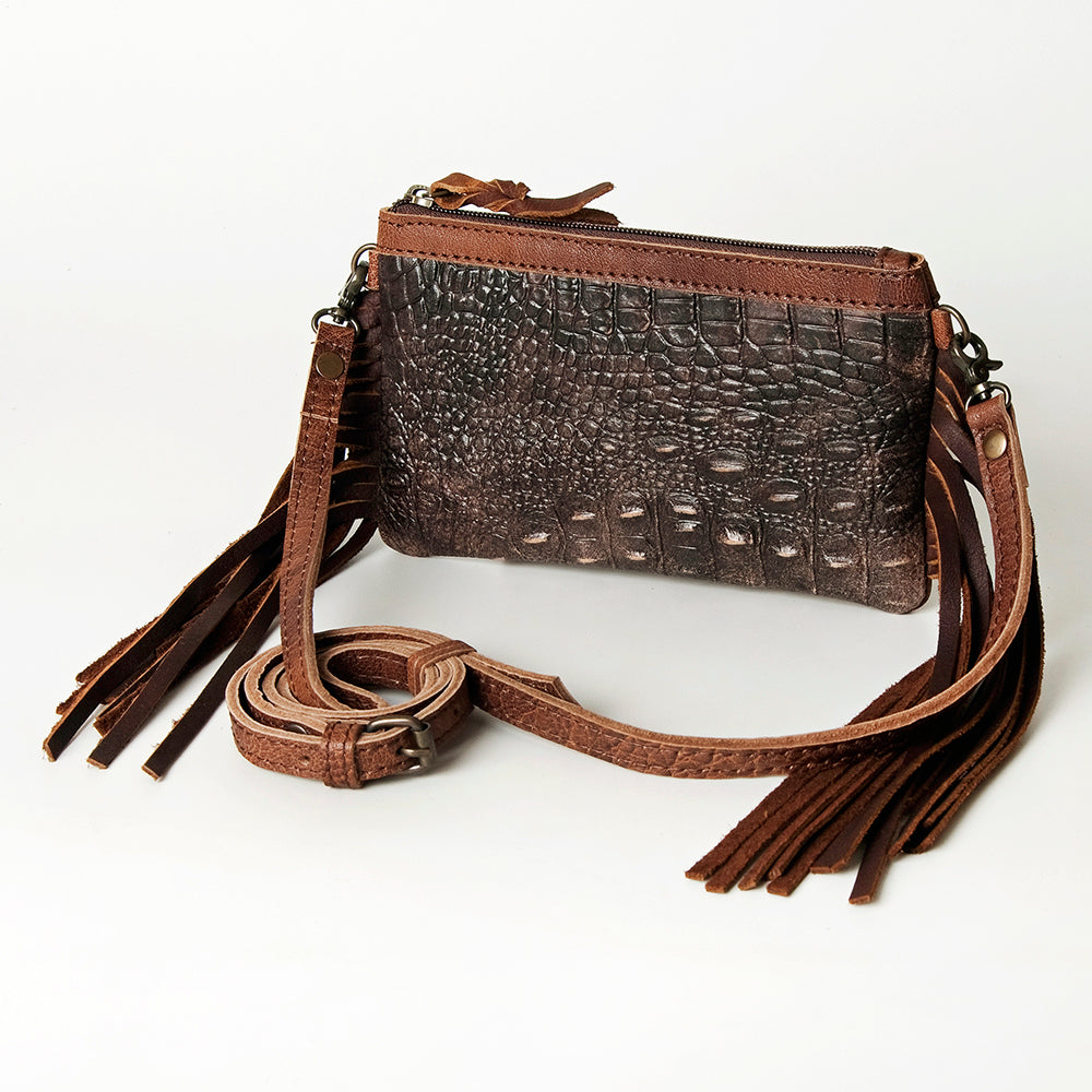 Ameran Darling Women's Crossbody Bag Western Crocodile Embossed Full Grain Genuine Leather Handbag and Ladies Purse