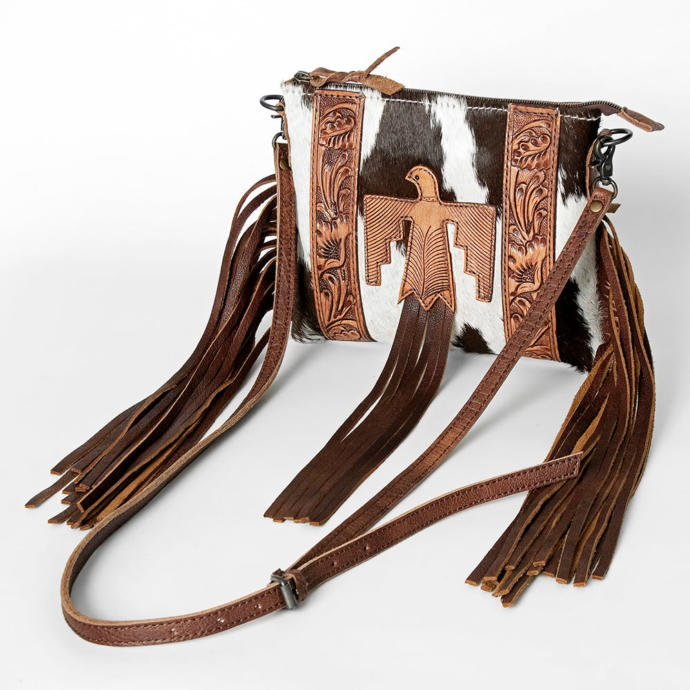 American Darling Western Small Crossbody Bag – Genuine Hair-On Cowhide Leather with Fringes, Adjustable Strap, Handcrafted in Texas
