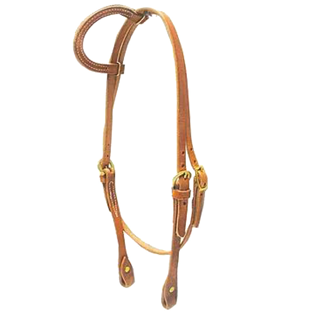 Hilason Single Ear Horse Headstall W/ Chicago Screw Cheeks Tan