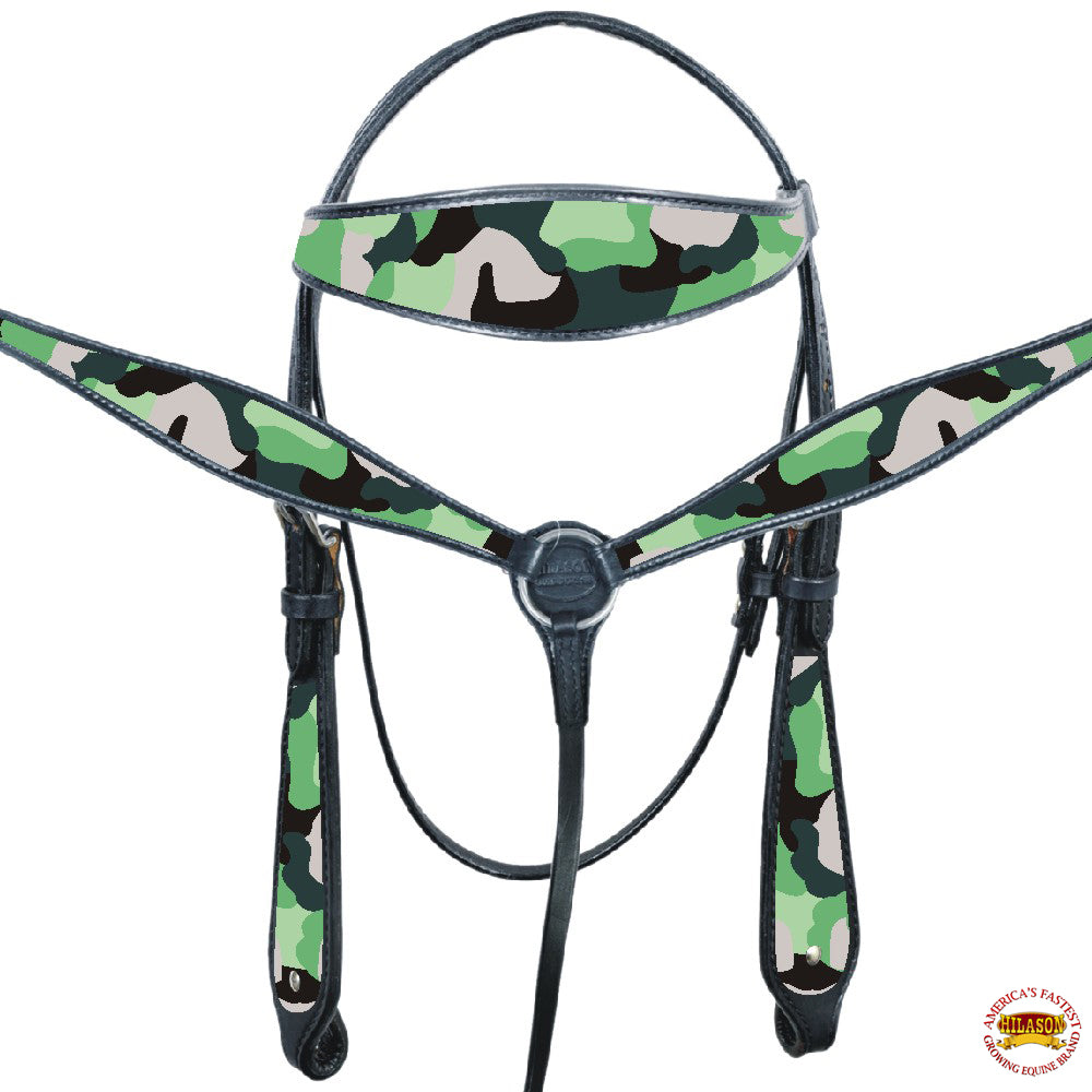 HILASON Western Horse Headstall Breast Collar American Leather Camouflage | Tack Set for Horses