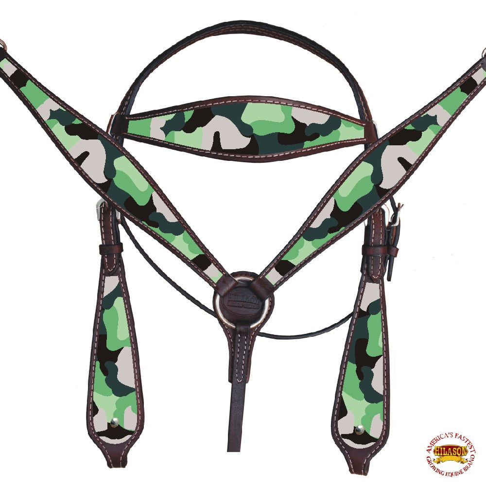 HILASON Western Horse Headstall Breast Collar American Leather US Flag Brown | Tack Set for Horses