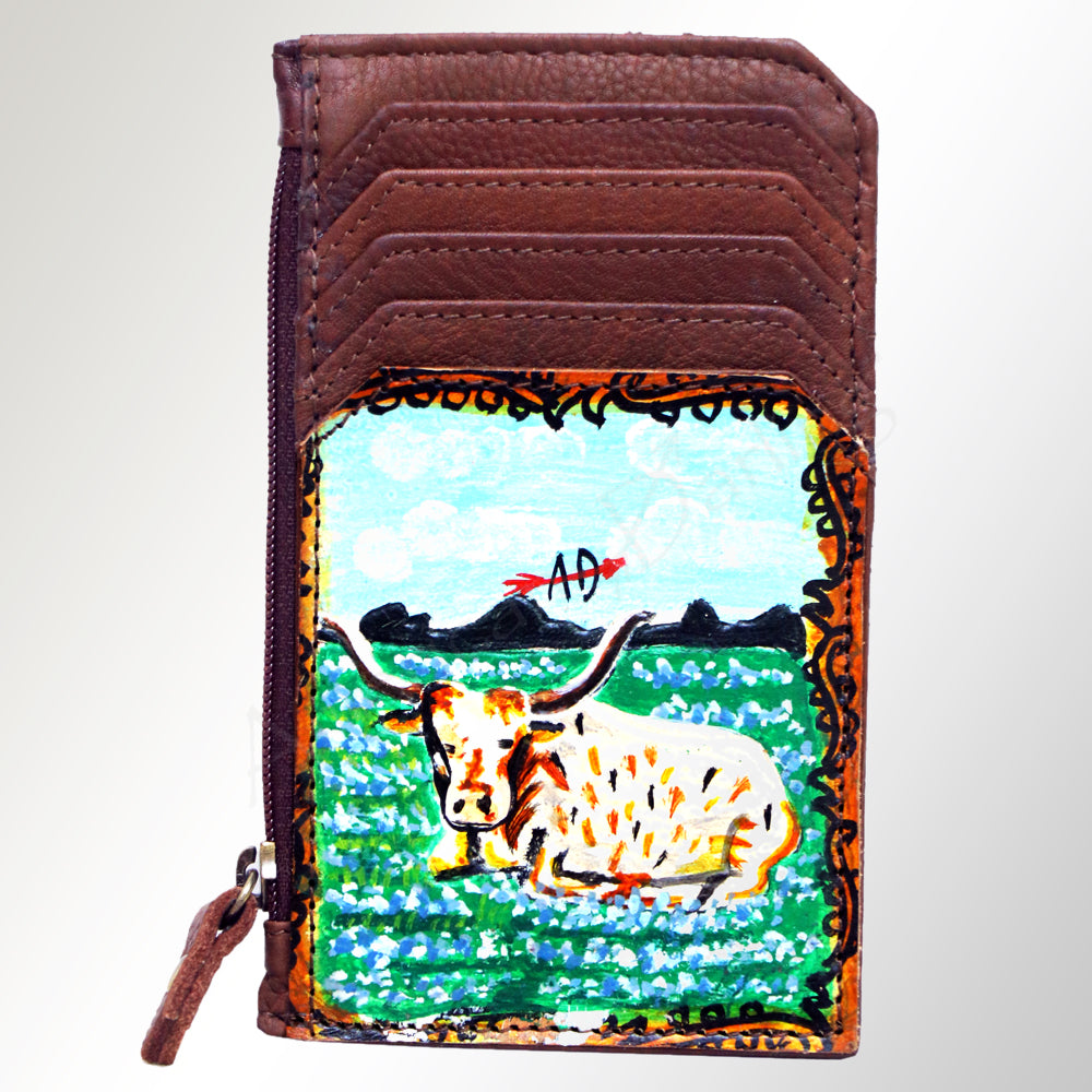 Ameran Darling Women's Card Holder Hnad Painted Full Grain Genuine Leather Handbag and Ladies Purse