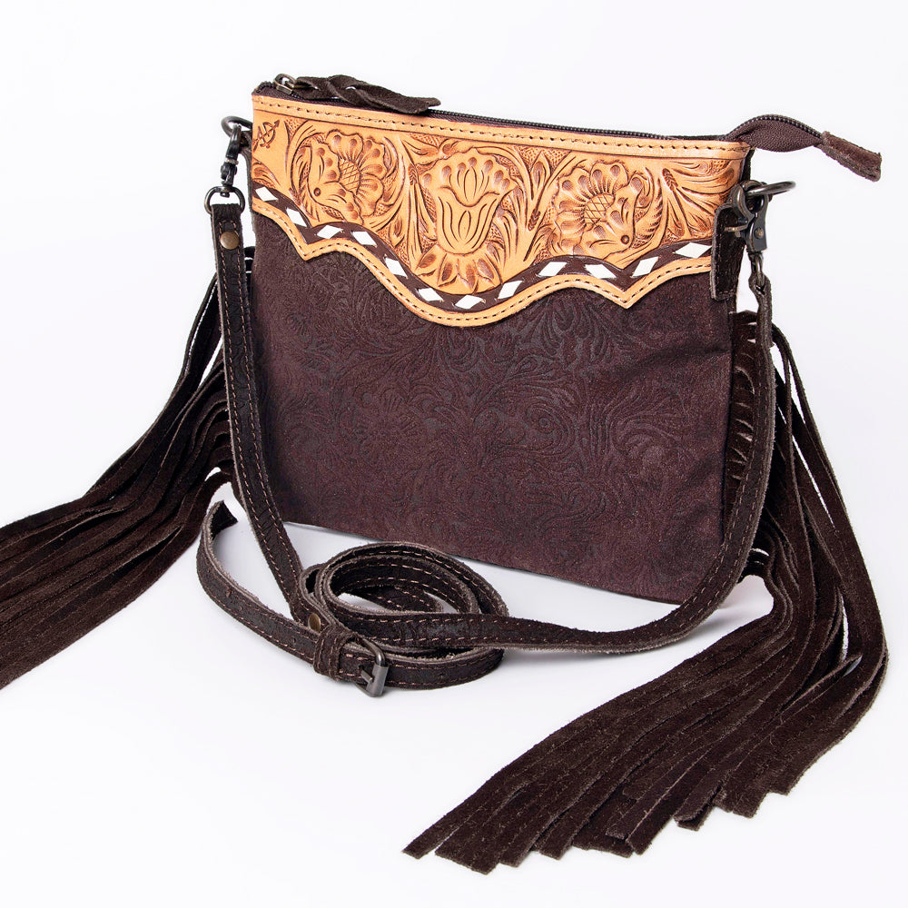 American Darling Western Small Crossbody Bag – Genuine Hair-On Cowhide Leather with Fringes, Adjustable Strap, Handcrafted in Texas