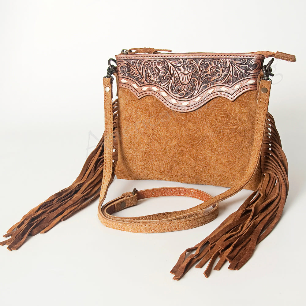 American Darling Western Small Crossbody Bag – Genuine Hair-On Cowhide Leather with Fringes, Adjustable Strap, Handcrafted in Texas