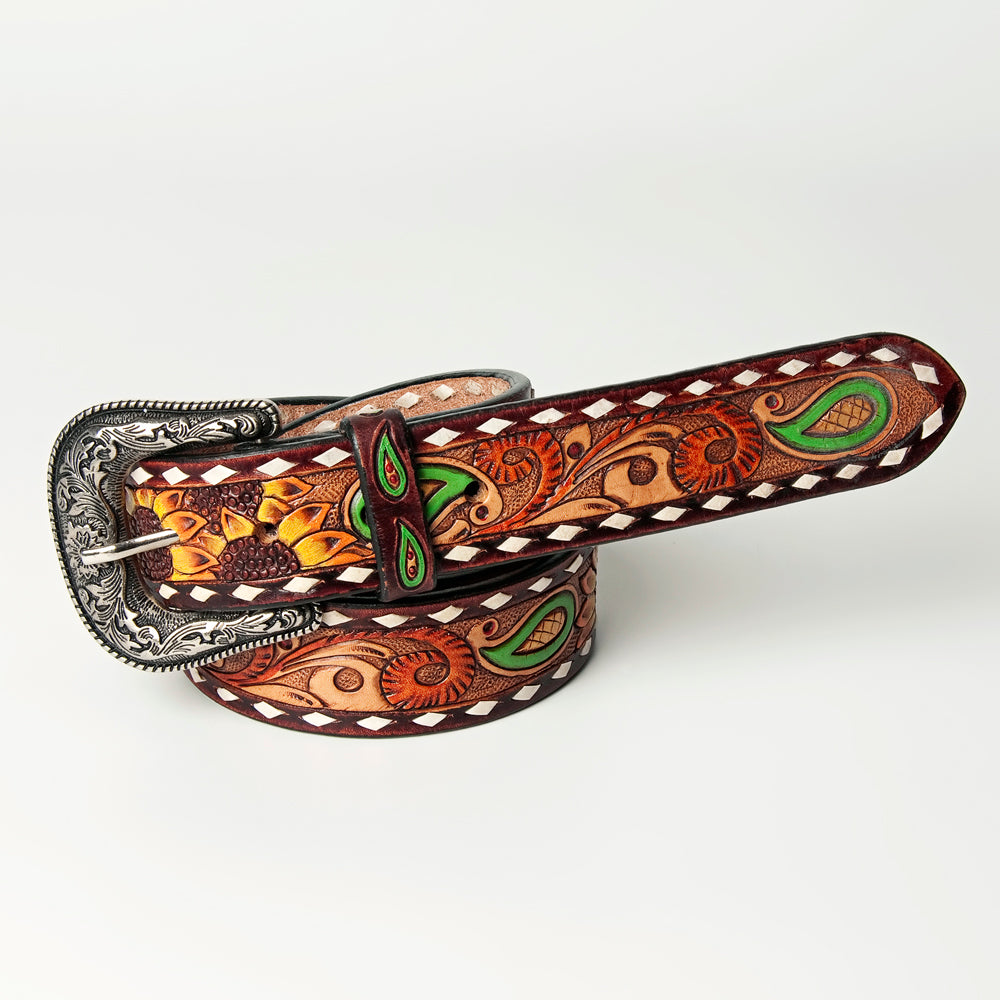 American Darling Beautifully Hand Tooled Tan Genuine Leather Belt Men and Women Western with Removable Buckle