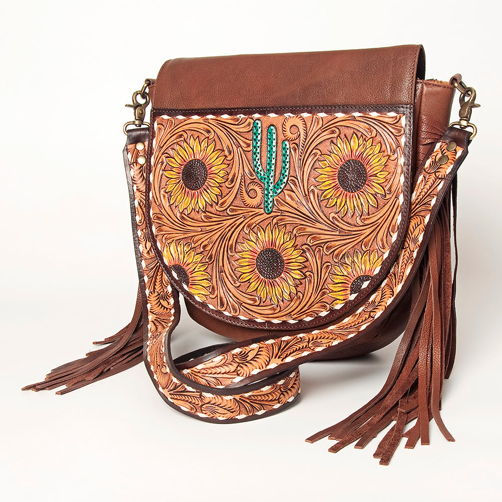 American Darling Messenger Hand Tooled Genuine Leather Western Women Bag | Antique Tan Handbag Purse Crossbody for Cute