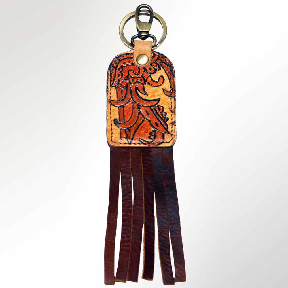 American Darling ADKRM101 Hand Tooled Carved Genuine Leather Keyring