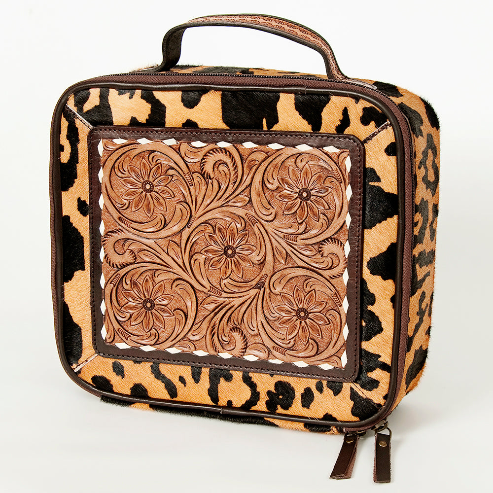 American Darling Jewelry Case Hand Tooled Hair-On Genuine Leather Women Bag Western Handbag Purse | Organizer for Travel