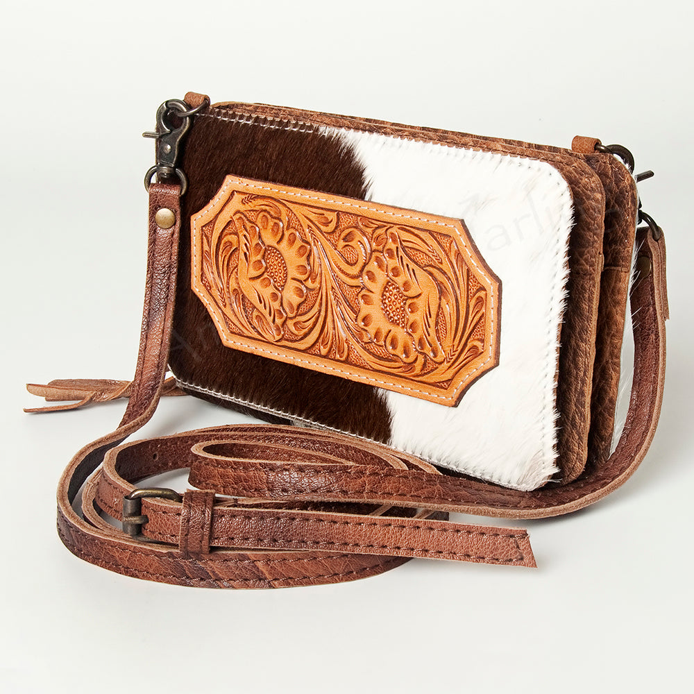 American Darling Clutch Hand Tooled Hair on Genuine Leather Western Women Bag Handbag Purse | Crossbody for Cute