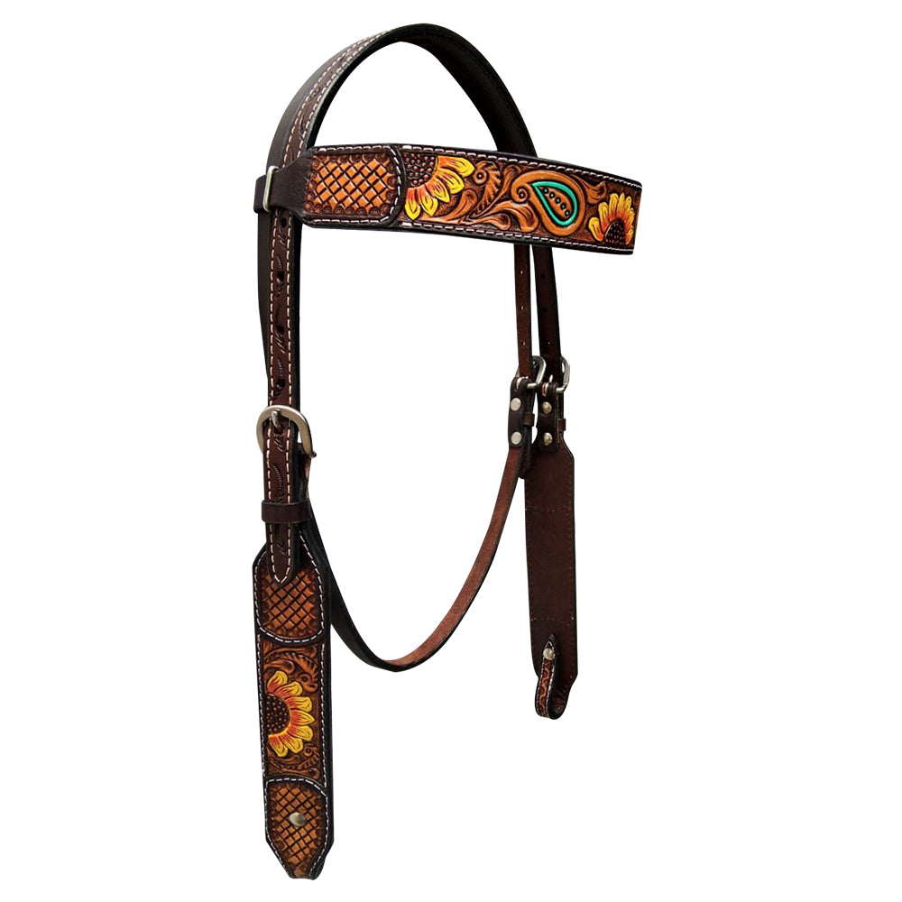 Bar H Equine Bonnie Blossom Sunflower Leather One Ear Headstall