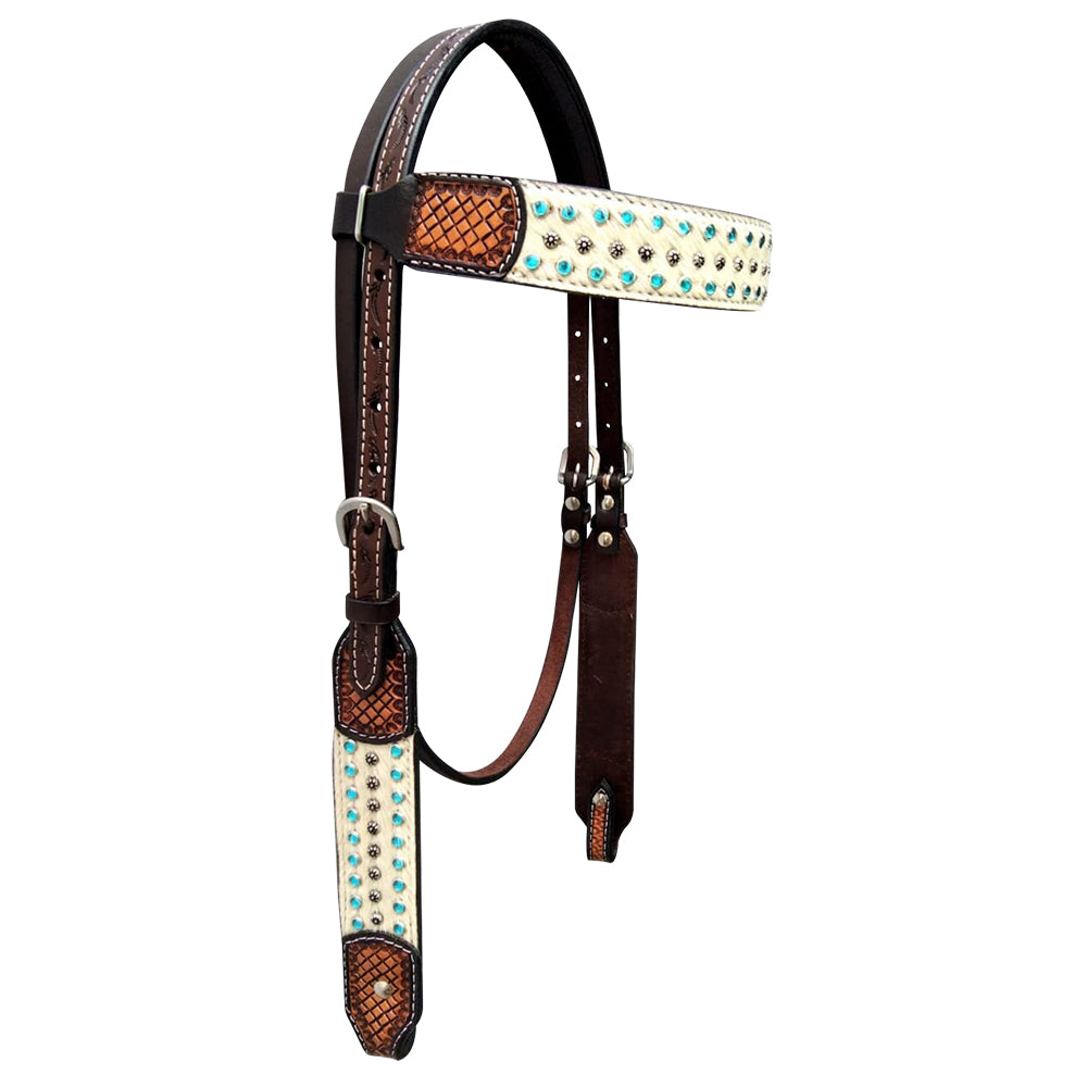 BAR H EQUINE Western Leather Horse Premium Headstall & Breast Collar Set