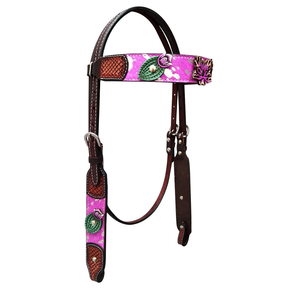 Bar H Equine Western Horse Floral Genuine American Leather Tack Set Brown