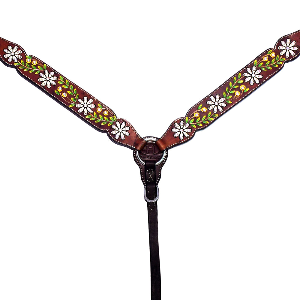Bar H Equine Genuine Western American Leather Horse Premium Headstall & Breast Collar Set