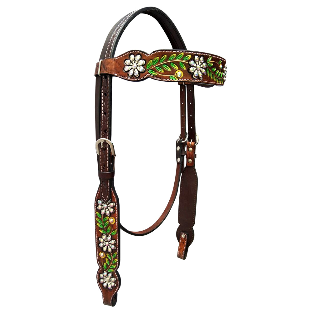 Bar H Equine Genuine Western American Leather Horse Premium Headstall & Breast Collar Set