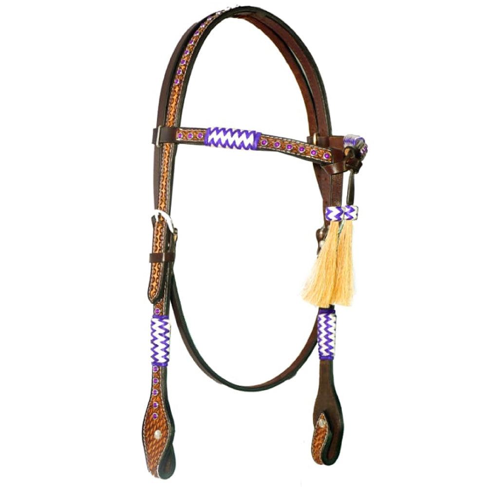 Bar H Equine Genuine Western American Leather Horse Premium Headstall & Breast Collar Set