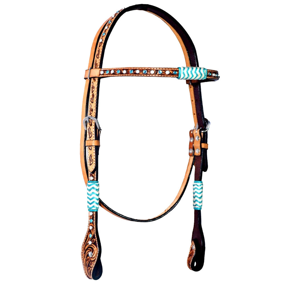 Bar H Equine American Leather Horse Saddle Tack One Ear Headstall | Breast Collar Browband Wither Strap Set BER209
