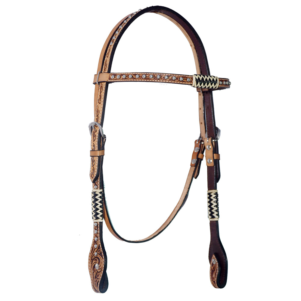 Bar H Equine Western Horse Rawhide Genuine American Leather Tack Set Tan