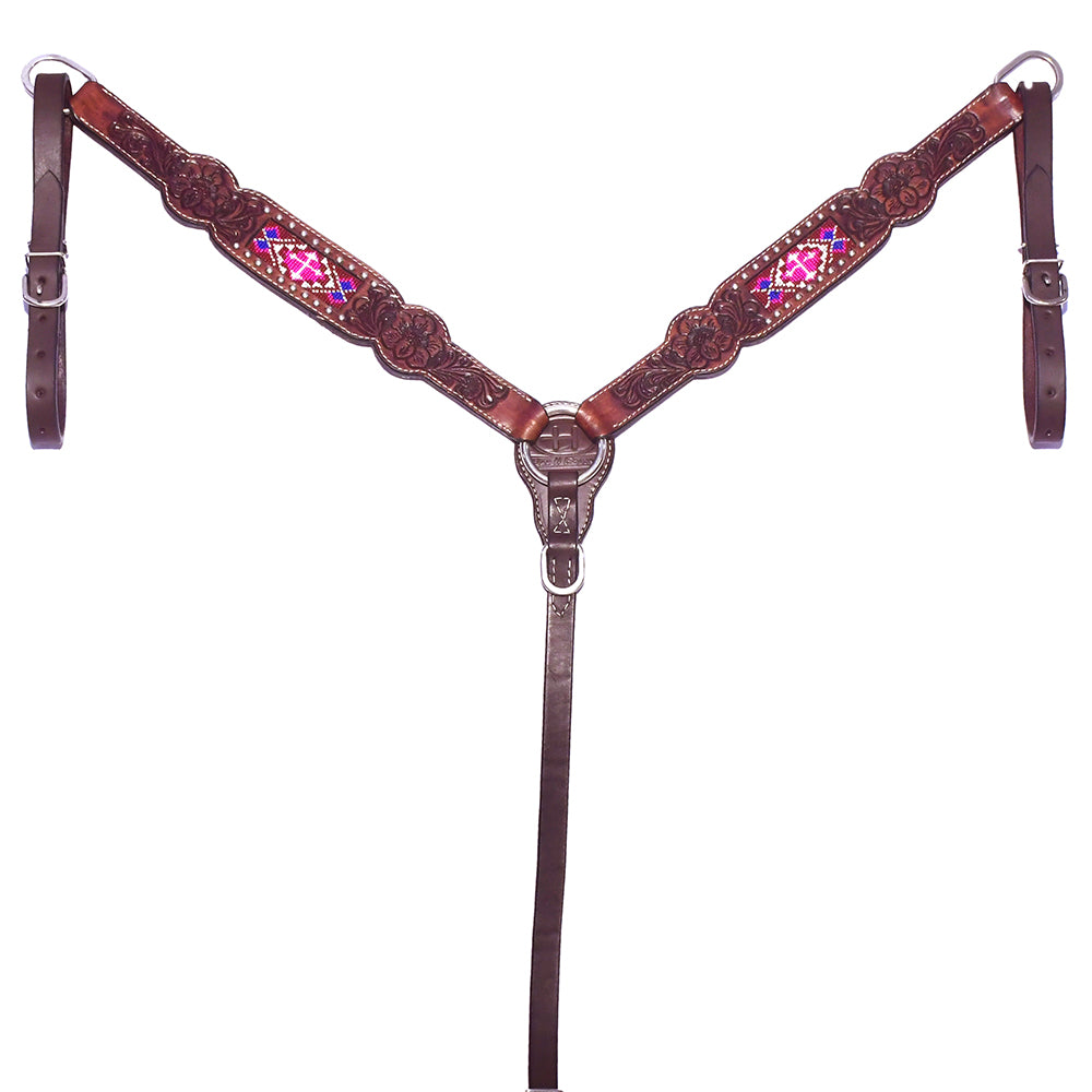 Bar H Equine Genuine Western American Leather Horse Premium Headstall & Breast Collar Set