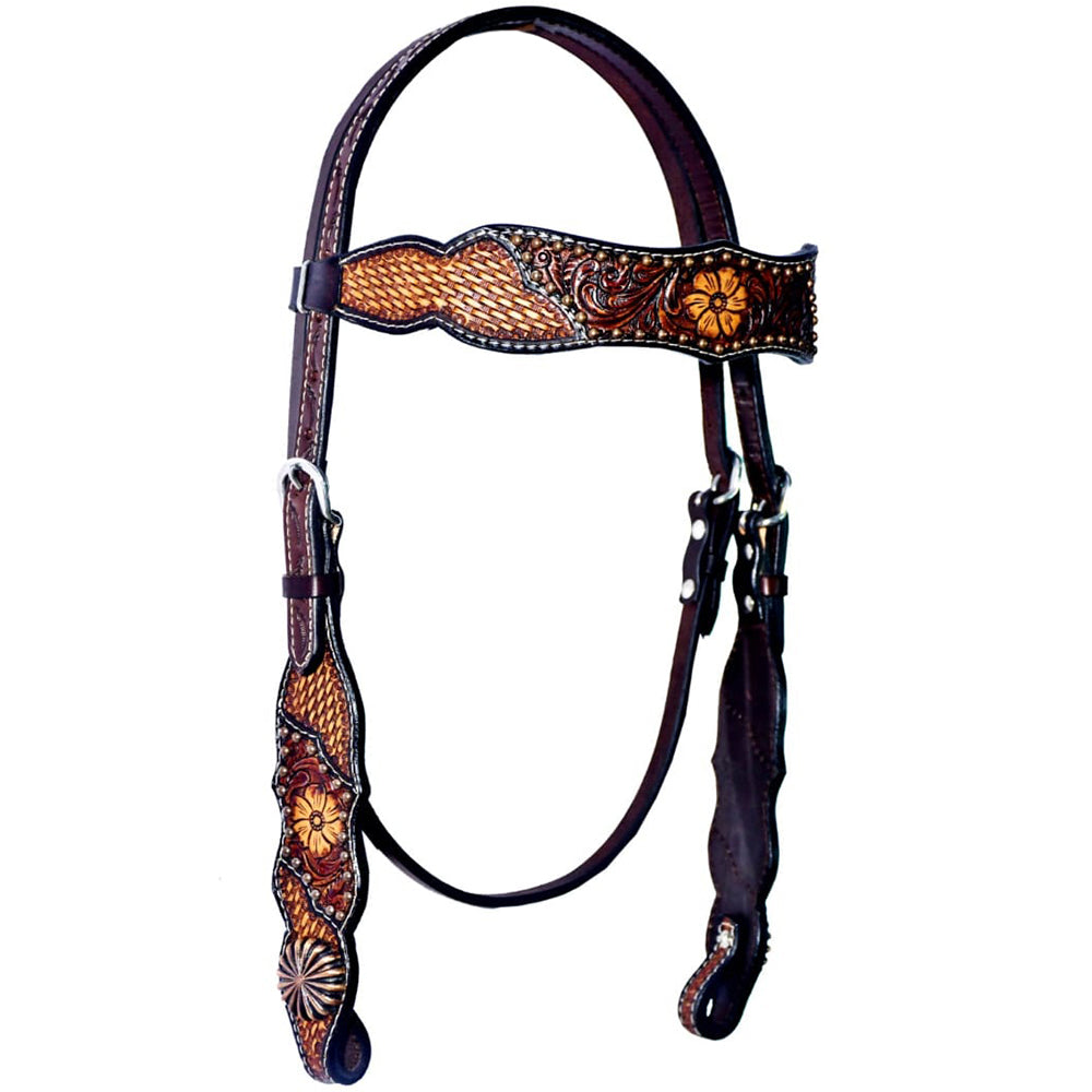 Bar H Equine Genuine Western American Leather Horse Premium Headstall & Breast Collar Set