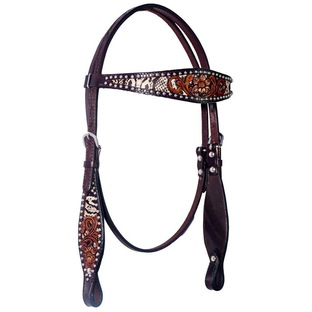Bar H Equine American Leather Horse Saddle Tack One Ear Headstall | Breast Collar Browband Wither Strap Set BER240