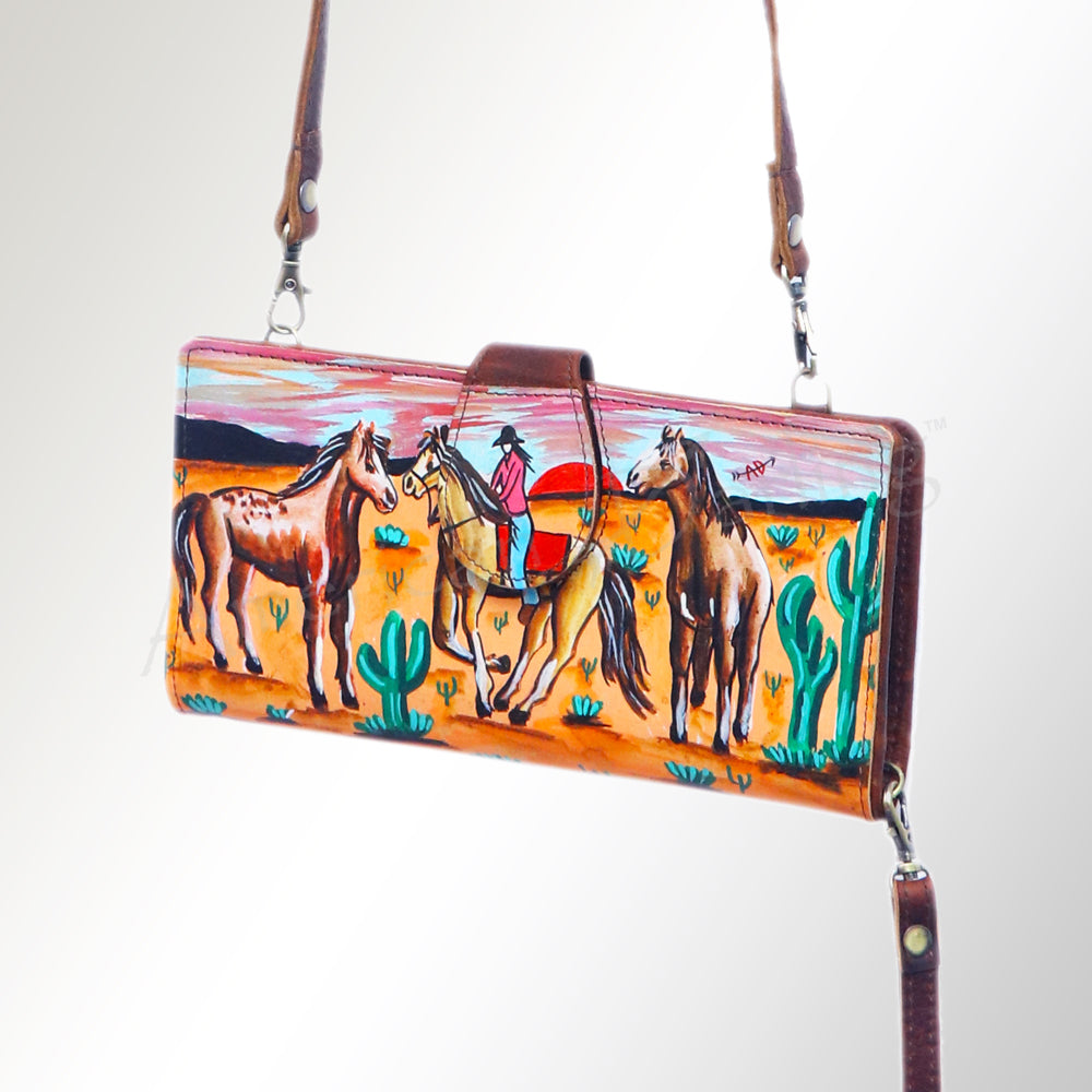 American Darling Wristlet, Genuine Leather, Western Vegetable Tanned Full Grain Leather Wallet Clutch with YKK Zipper
