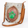 American Darling Large Cross body Bag Hand Tooled Floral Cactus Leather & Hair-On Cowhide Western Purse 14in x 12in