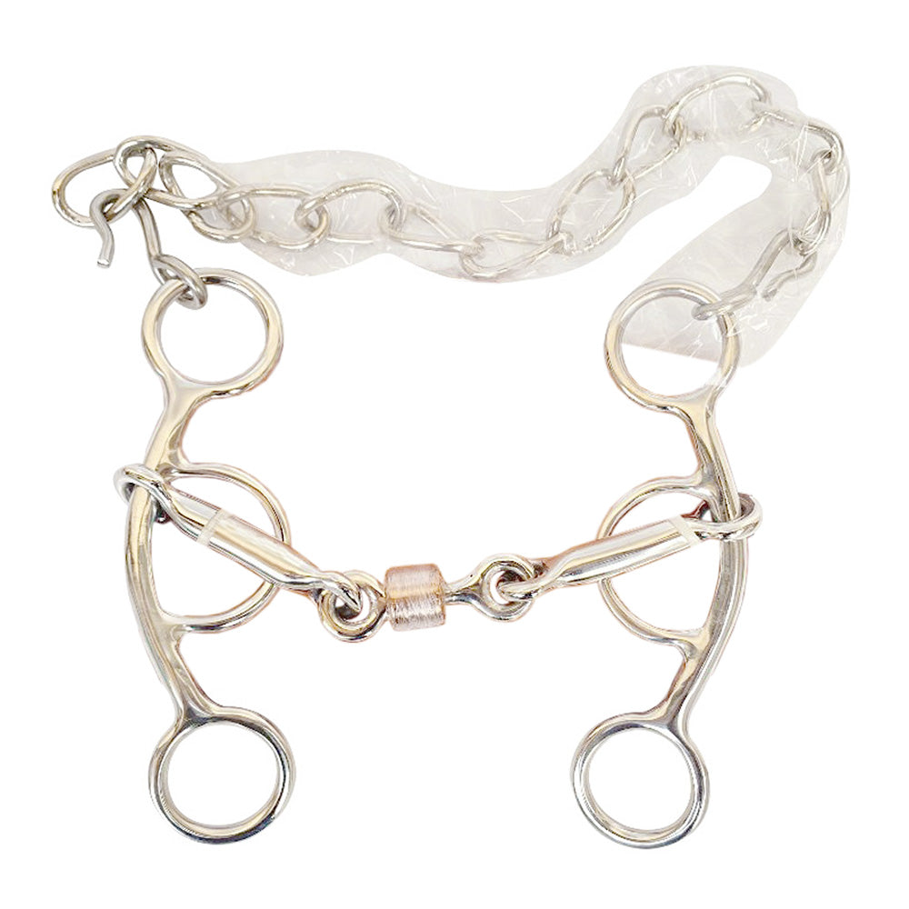 BAR H EQUINE Western Horse Short Shank Three Piece Copper Roller Stainless Steel Chain Bit