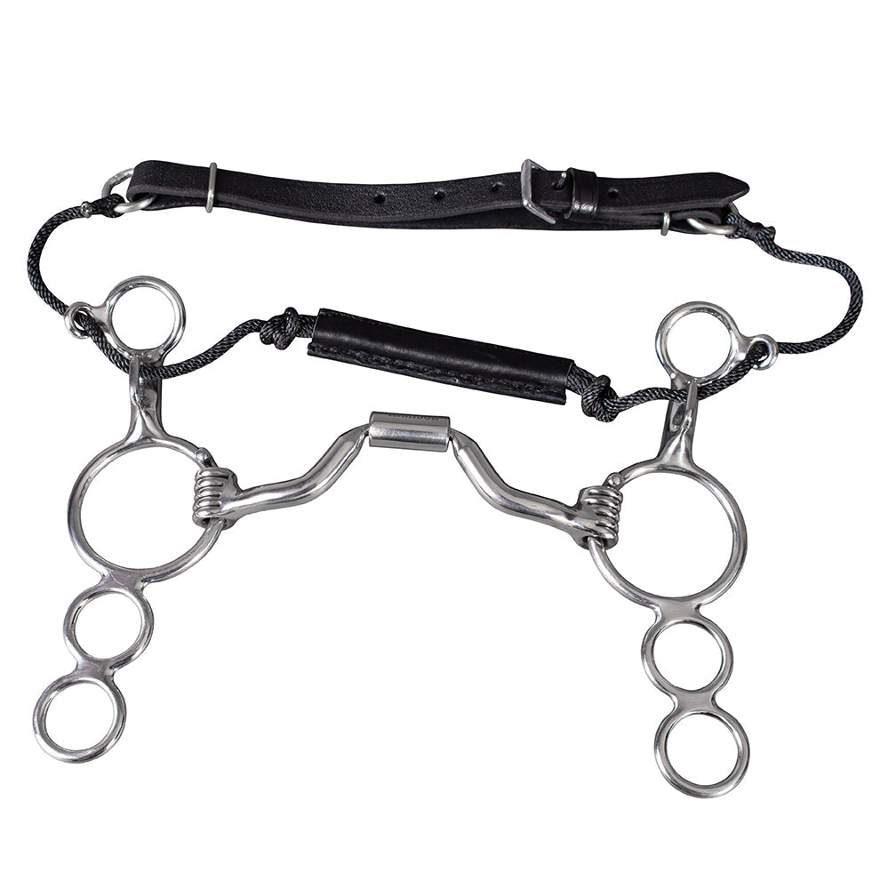 Bar H Equine Med Port Stainless Steel 3-Ring Combination Elevator Bit w/ leather strap