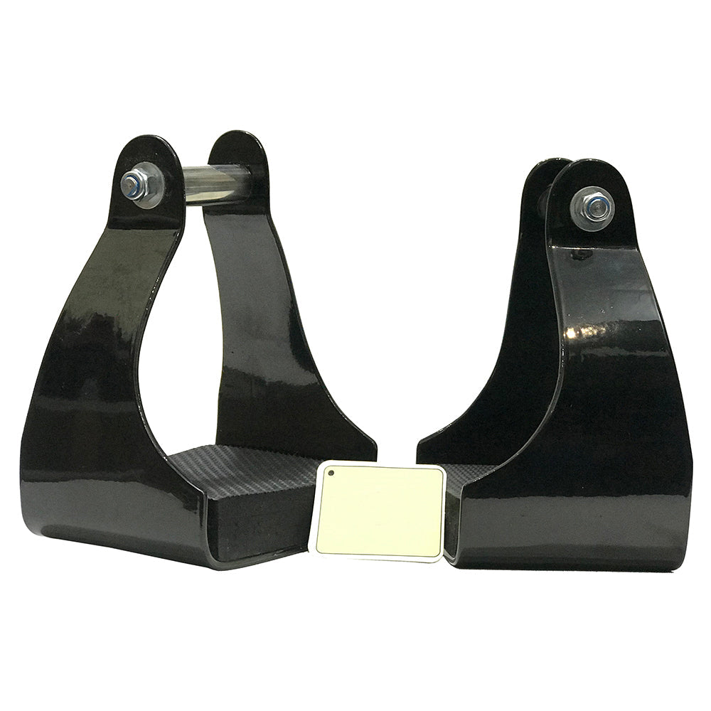 Bar H Equine 3 In Neck Western Horse Heavy-Duty Aluminium Saddle Stirrups Pair Black