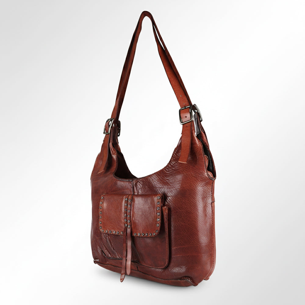 Spaghetti Western Swc125Cg Tote Vintage Handmade Drum Dyed Genuine European Cowhide Leather Women Bag Western Handbag Purse