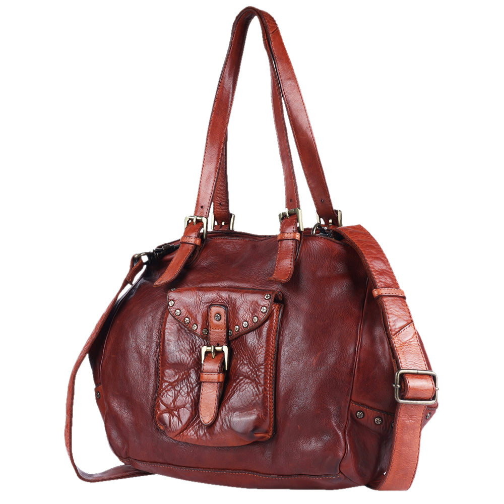 Spaghetti Western Swc126Cg Tote Vintage Handmade Drum Dyed Genuine European Cowhide Leather Women Bag Western Handbag Purse