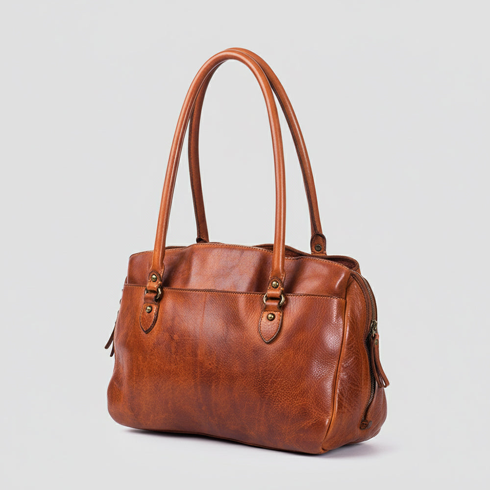 Spaghetti Western Swc131Cg Tote Vintage Handmade Drum Dyed Genuine European Cowhide Leather Women Bag Western Handbag Purse