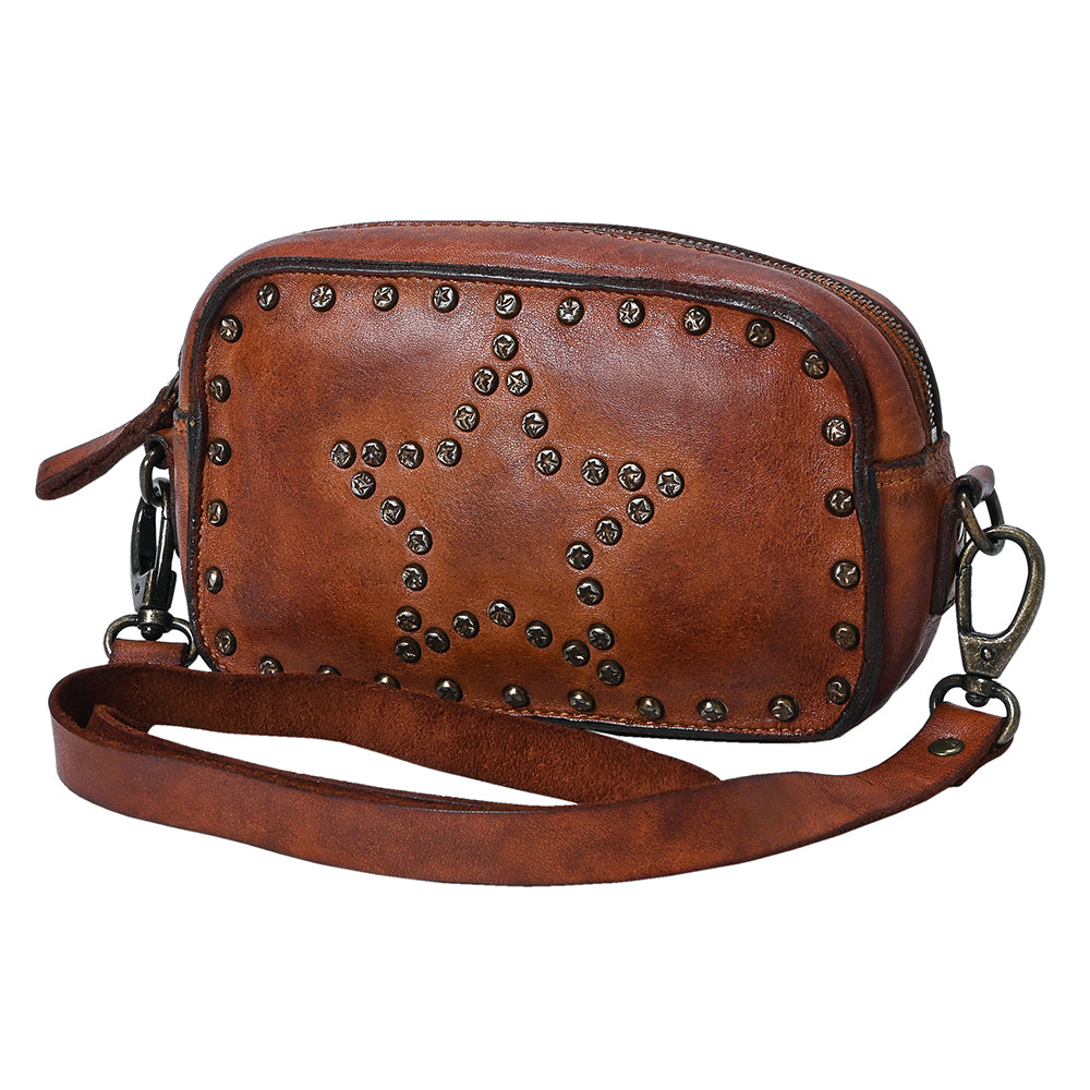 Spaghetti Western Swc166Cg Small Crossbody Vintage Handmade Drum Dyed Genuine European Cowhide Leather Women Bag Western Handbag Purse