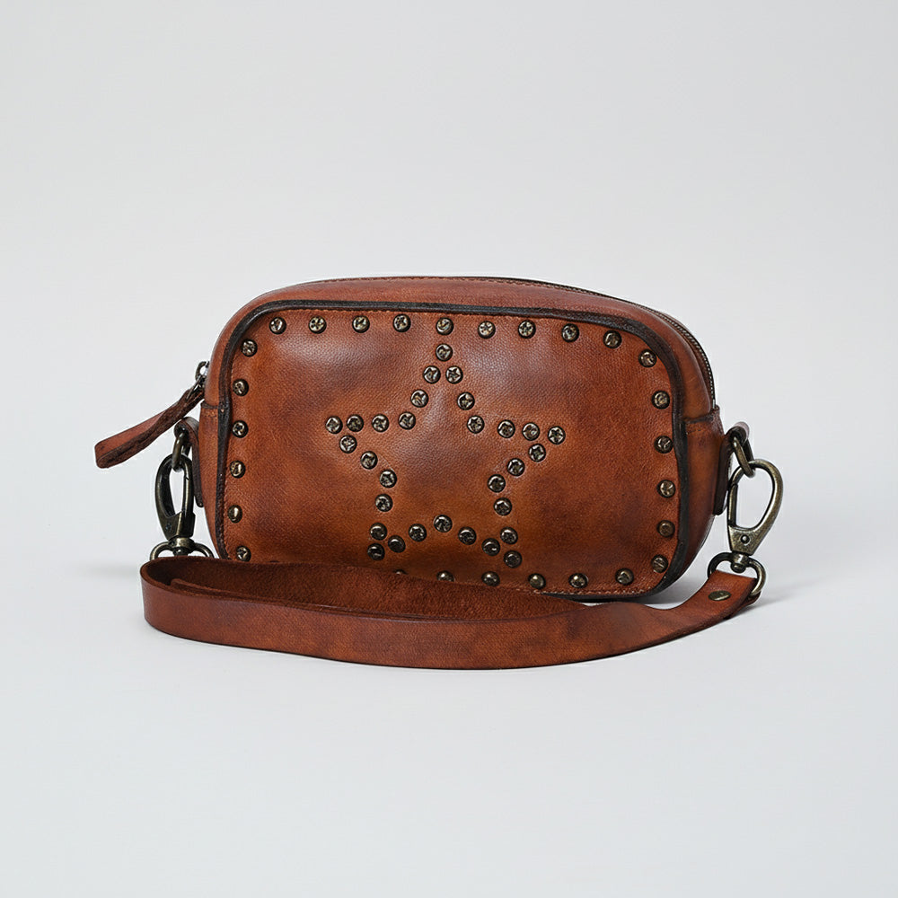 Spaghetti Western Swc166Cg Small Crossbody Vintage Handmade Drum Dyed Genuine European Cowhide Leather Women Bag Western Handbag Purse