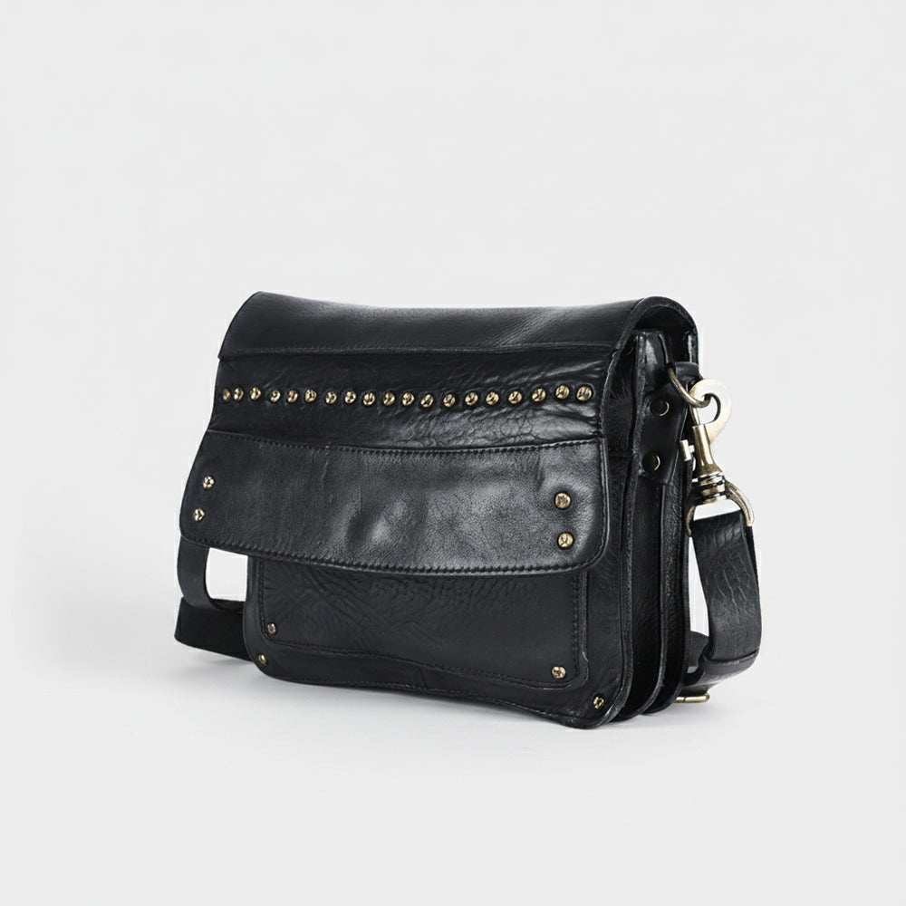 Spaghetti Western Swc170Blk Cross Body I Vintage Handmade Drum Dyed Genuine European Cowhide Leather Women Bag Western Handbag Purse
