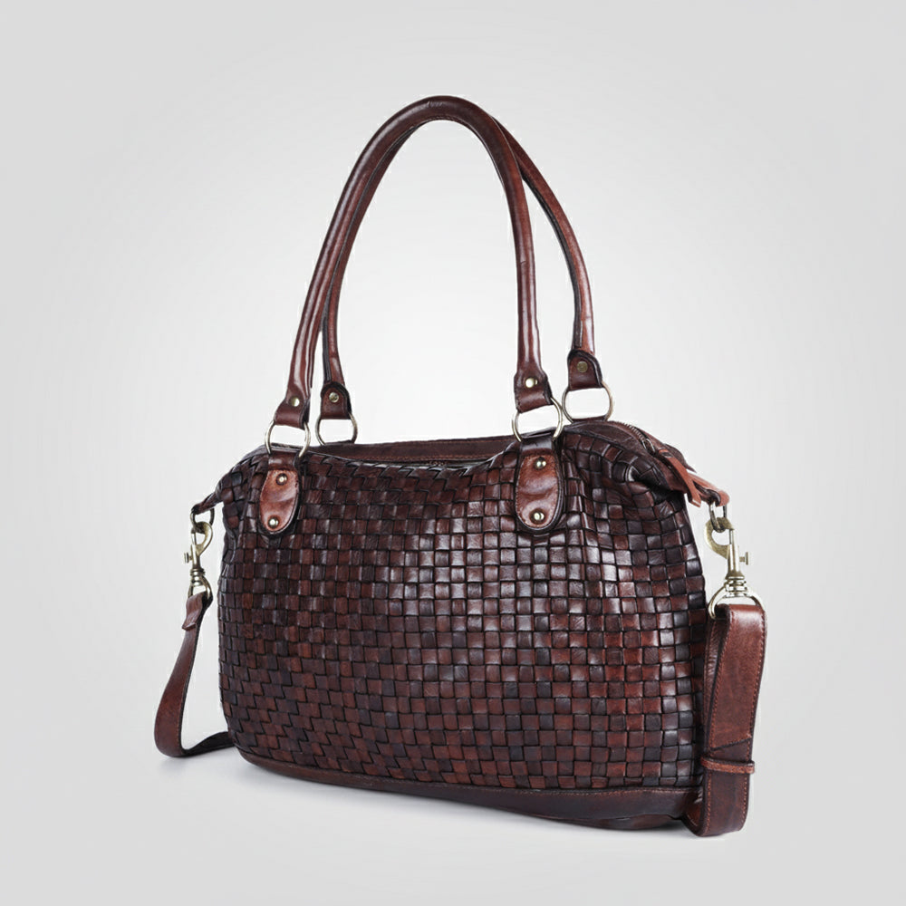 Spaghetti Western Swc182Brn Tote Vintage Handmade Drum Dyed Genuine European Cowhide Leather Women Bag Western Handbag Purse