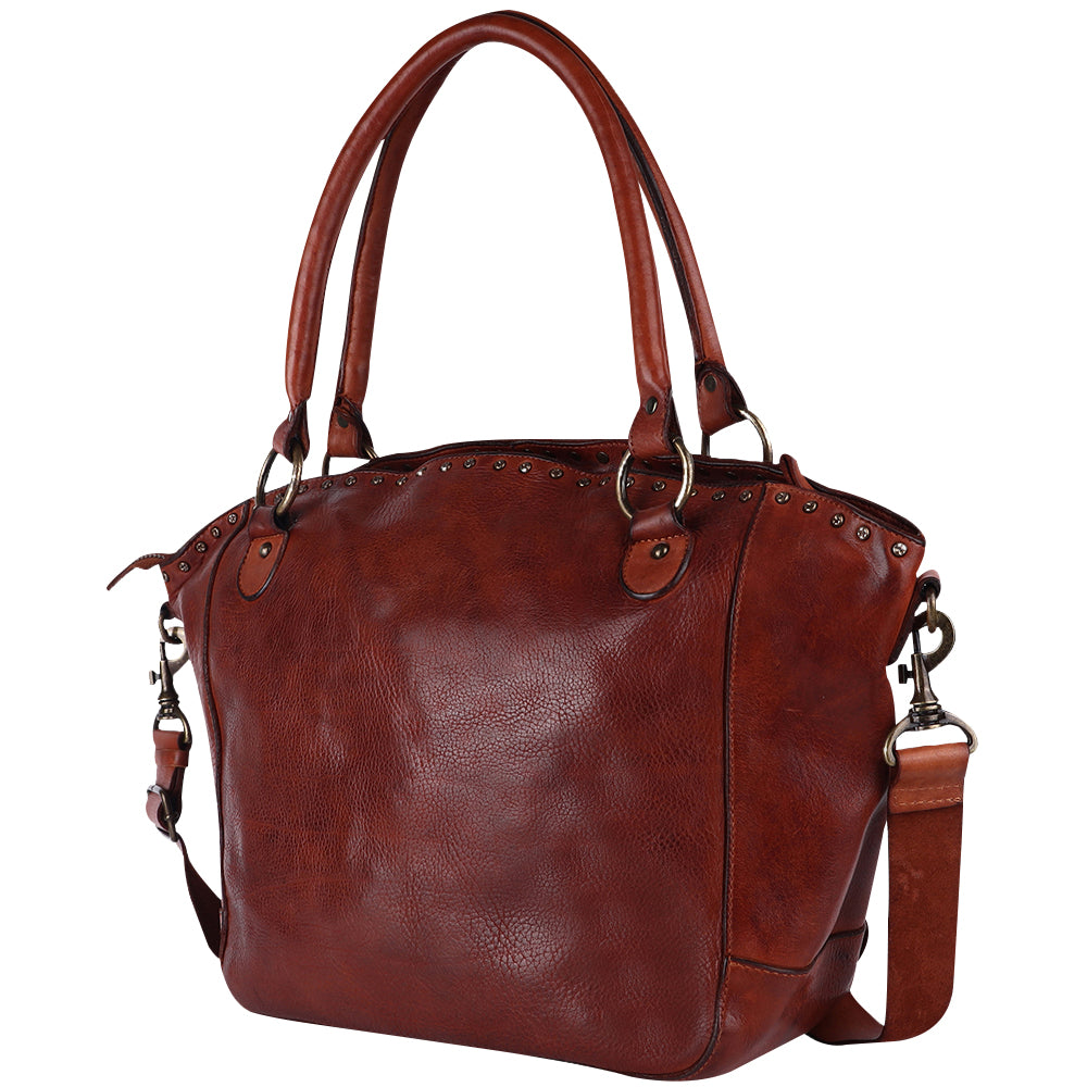 Spaghetti Western Swc188Cg Tote Vintage Handmade Drum Dyed Genuine European Cowhide Leather Women Bag Western Handbag Purse