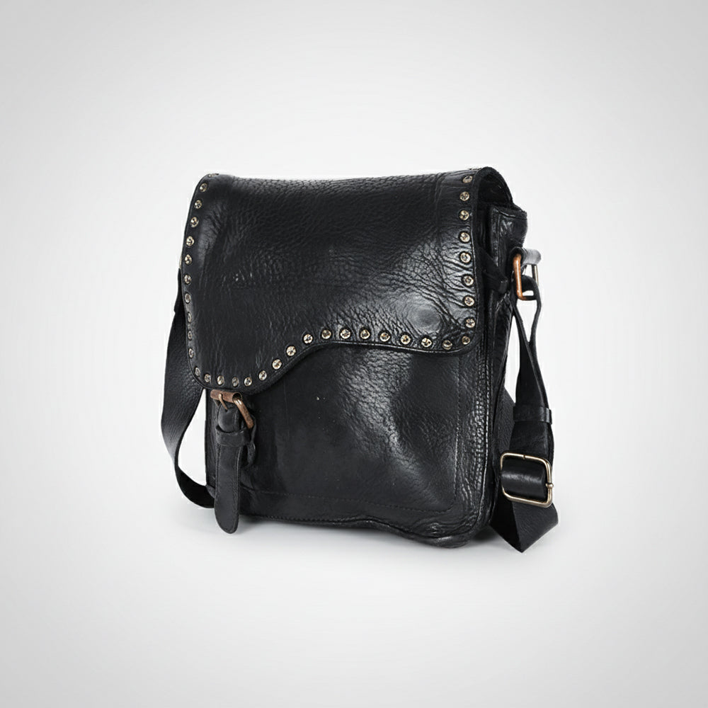 Spaghetti Western Swc198Blk Envelope Vintage Handmade Drum Dyed Genuine European Cowhide Leather Women Bag Western Handbag Purse