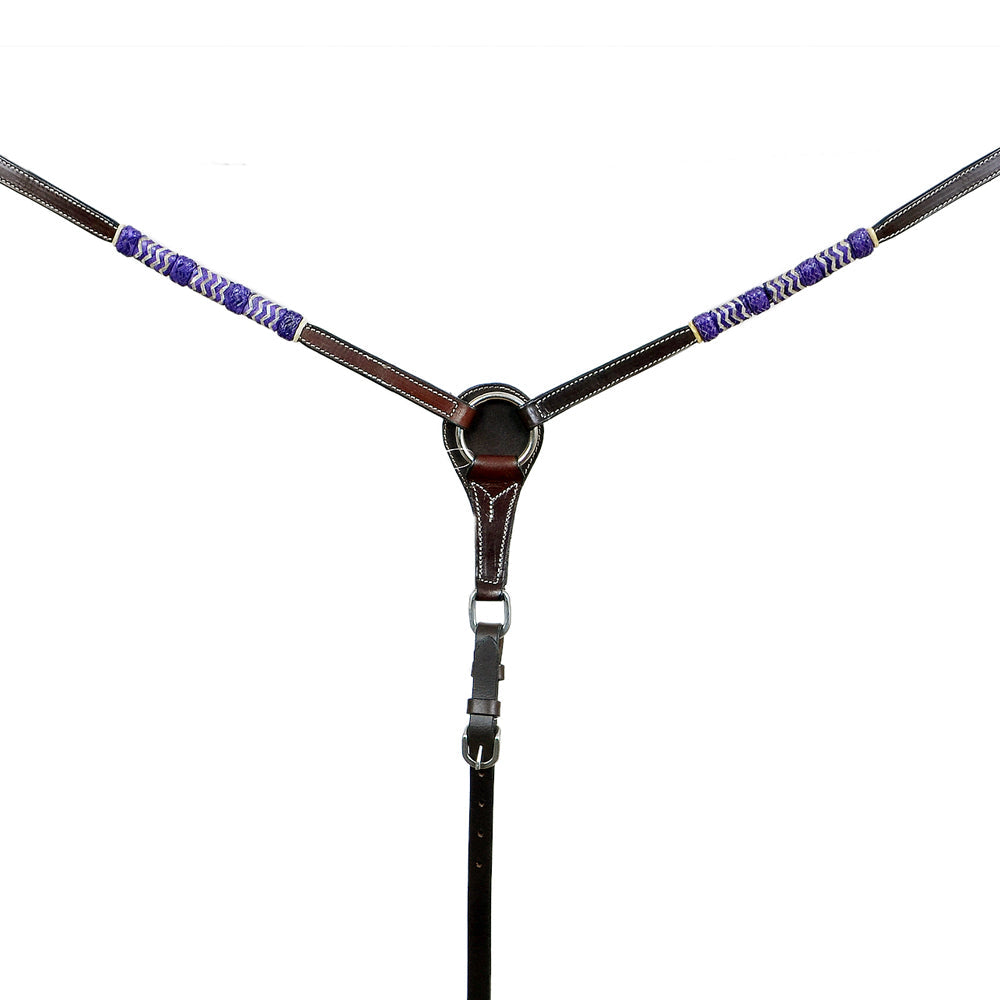 BAR H EQUINE Blue Rawhide Horse Western Leather Breast Collar Dark Brown