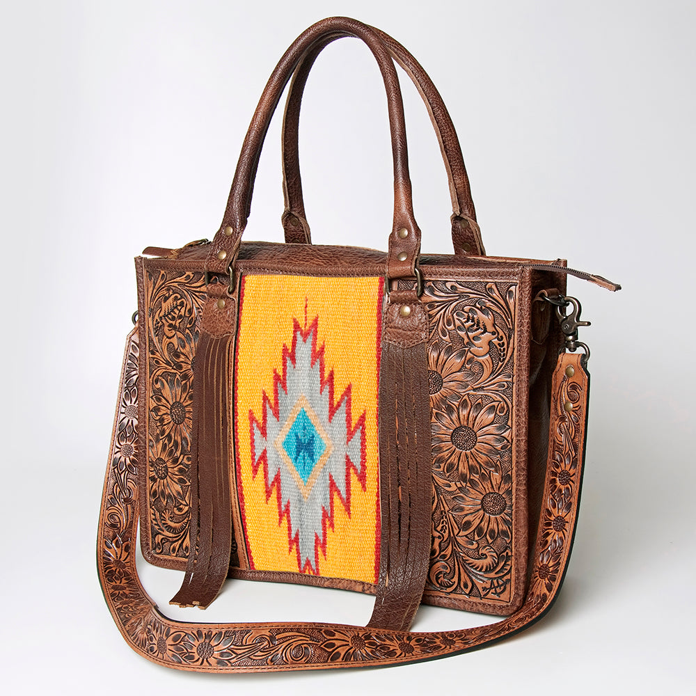 American Darling Briefcase Hand Tooled Hair On Genuine Leather Western Women Bag Handbag | for Cute Laptop