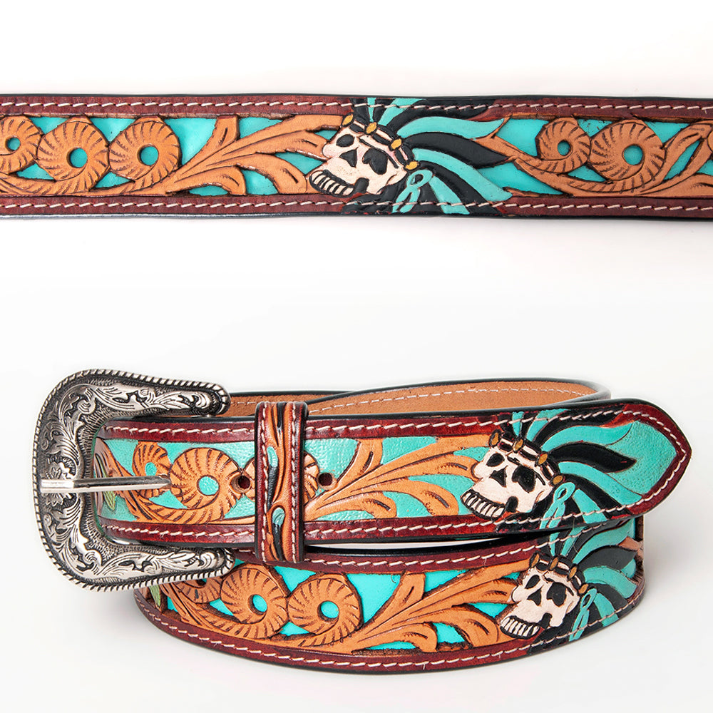 American Darling Beautifully Hand Tooled Tan Genuine Leather Belt Men and Women Western with Removable Buckle