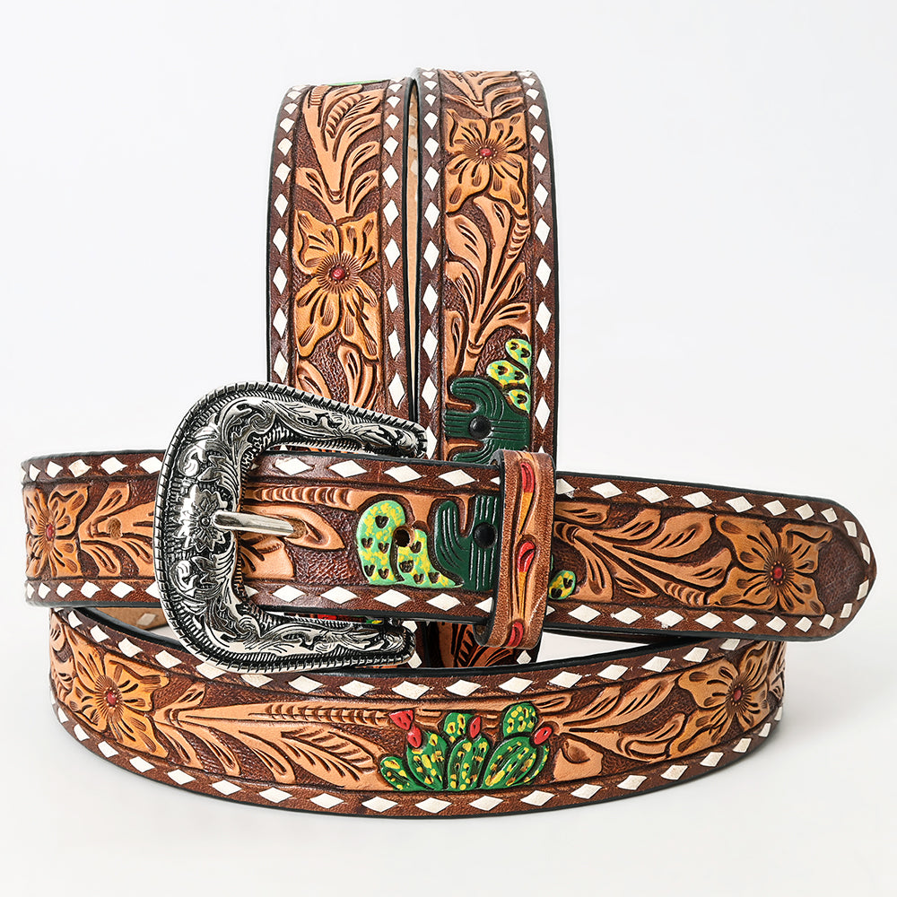 American Darling Beautifully Hand Tooled Tan Genuine Leather Belt Men and Women Western with Removable Buckle